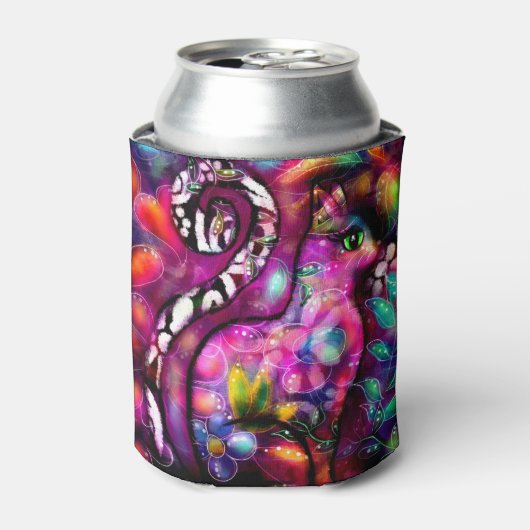 Whimsical Abstracte Kitty Cat Bloemen Rood Groen R Blikjeskoeler (Blikje Voorkant)