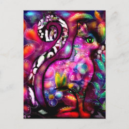 Whimsical Abstracte Kitty Cat Bloemen Rood Groen R Briefkaart