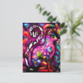 Whimsical Abstracte Kitty Cat Bloemen Rood Groen R Briefkaart (Staand voorkant)