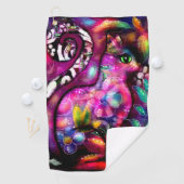 Whimsical Abstracte Kitty Cat Bloemen Rood Groen R Golfhanddoek (Insitu)