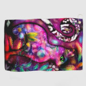 Whimsical Abstracte Kitty Cat Bloemen Rood Groen R Golfhanddoek (Horizontaal)