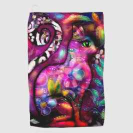 Whimsical Abstracte Kitty Cat Bloemen Rood Groen R Golfhanddoek