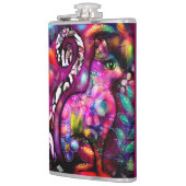 Whimsical Abstracte Kitty Cat Bloemen Rood Groen R Heupfles (Links)