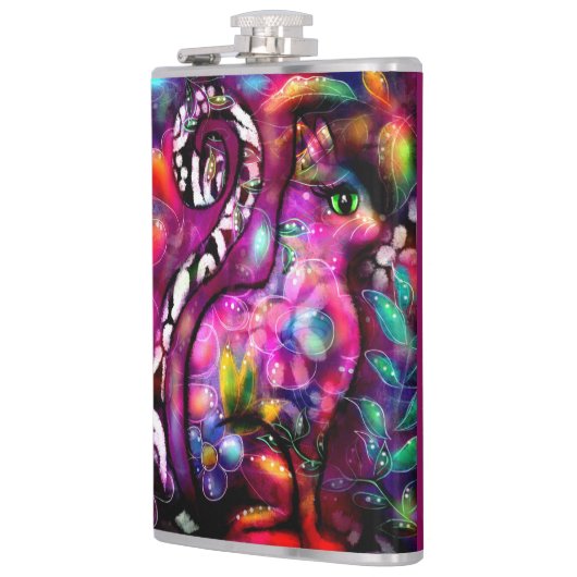 Whimsical Abstracte Kitty Cat Bloemen Rood Groen R Heupfles (Links)