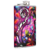 Whimsical Abstracte Kitty Cat Bloemen Rood Groen R Heupfles (Rechts)