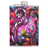 Whimsical Abstracte Kitty Cat Bloemen Rood Groen R Heupfles (Voorkant)