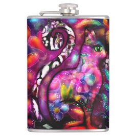 Whimsical Abstracte Kitty Cat Bloemen Rood Groen R Heupfles