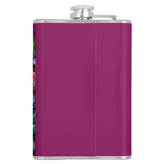 Whimsical Abstracte Kitty Cat Bloemen Rood Groen R Heupfles (Achterkant)