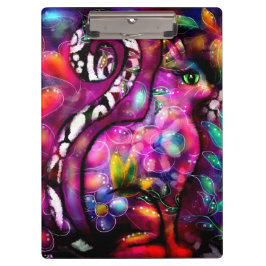 Whimsical Abstracte Kitty Cat Bloemen Rood Groen R Klembord