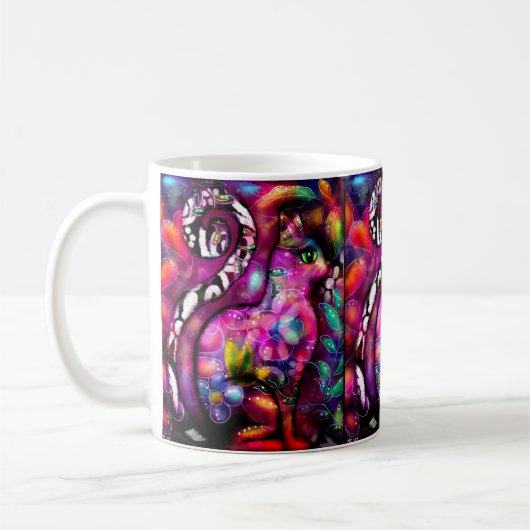 Whimsical Abstracte Kitty Cat Bloemen Rood Groen R Koffiemok (Links)