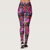 Whimsical Abstracte Kitty Cat Bloemen Rood Groen R Leggings (Achterkant)