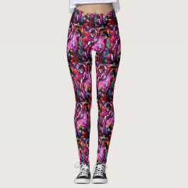 Whimsical Abstracte Kitty Cat Bloemen Rood Groen R Leggings