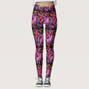 Whimsical Abstracte Kitty Cat Bloemen Rood Groen R Leggings