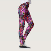 Whimsical Abstracte Kitty Cat Bloemen Rood Groen R Leggings (Rechts)
