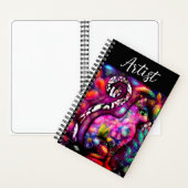 Whimsical Abstracte Kitty Cat Bloemen Rood Groen R Notitieboek (Binnen)