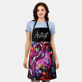 Whimsical Abstracte Kitty Cat Bloemen Rood Groen R Schort