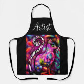 Whimsical Abstracte Kitty Cat Bloemen Rood Groen R Schort (Voorkant)