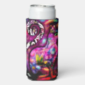 Whimsical Abstracte Kitty Cat Bloemen Rood Groen R Seltzer Blikjeskoeler (Seltzer Achterkant)