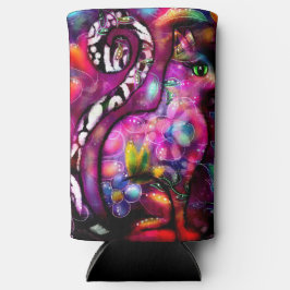 Whimsical Abstracte Kitty Cat Bloemen Rood Groen R Seltzer Blikjeskoeler
