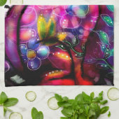 Whimsical Abstracte Kitty Cat Bloemen Rood Groen R Theedoek (Gevouwen)