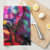 Whimsical Abstracte Kitty Cat Bloemen Rood Groen R Theedoek (Quarter Fold)