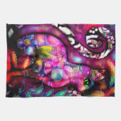 Whimsical Abstracte Kitty Cat Bloemen Rood Groen R Theedoek (Horizontaal)