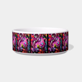 Whimsical Abstracte Kitty Cat Bloemen Rood Groen R Voerbakje