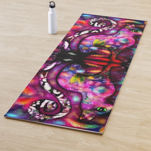 Whimsical Abstracte Kitty Cat Bloemen Rood Groen R Yogamat (In situ)