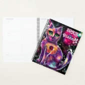 Whimsical Abstracte Kitty Cat Bloemen Roze Zwart Planner (Display)