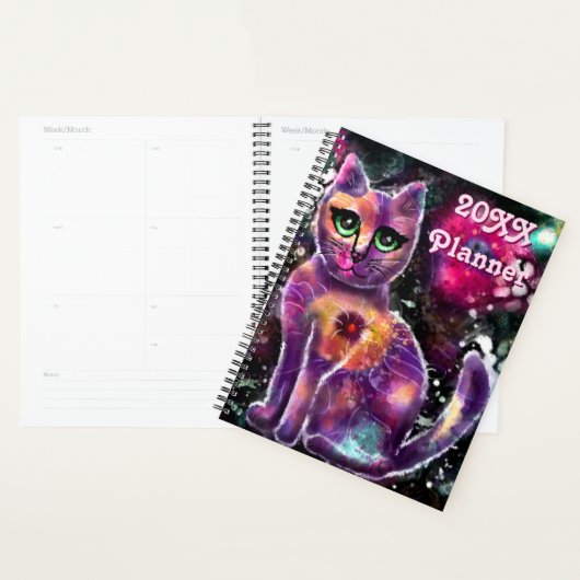 Whimsical Abstracte Kitty Cat Bloemen Roze Zwart Planner (Display)