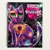 Whimsical Abstracte Kitty Cat Bloemen Roze Zwart Planner (Voorkant)