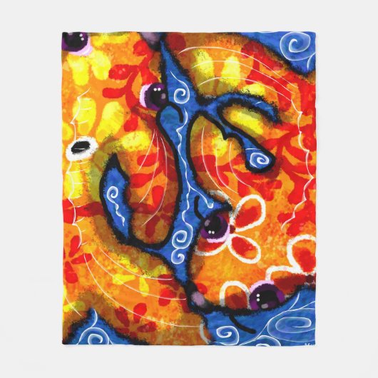 Whimsical Abstracte Koi Goudvis Sinaasappel Blauwe Fleece Deken (Voorkant)