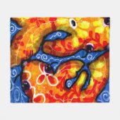 Whimsical Abstracte Koi Goudvis Sinaasappel Blauwe Fleece Deken (Voorkant (Horizontaal))