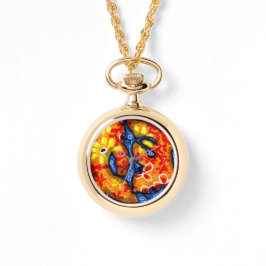 Whimsical Abstracte Koi Goudvis Sinaasappel Blauwe Horloge