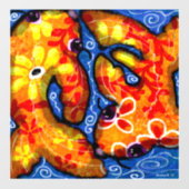 Whimsical Abstracte Koi Goudvis Sinaasappel Blauwe Raamsticker (Vel)
