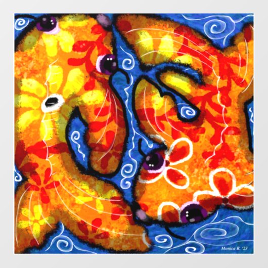 Whimsical Abstracte Koi Goudvis Sinaasappel Blauwe Raamsticker (Vel)