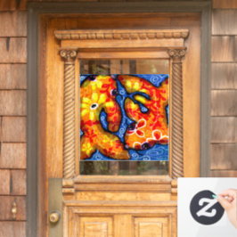 Whimsical Abstracte Koi Goudvis Sinaasappel Blauwe Raamsticker