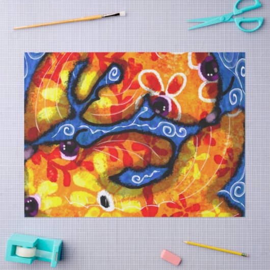 Whimsical Abstracte Koi Goudvis Sinaasappel Blauwe Tissuepapier (Craft)