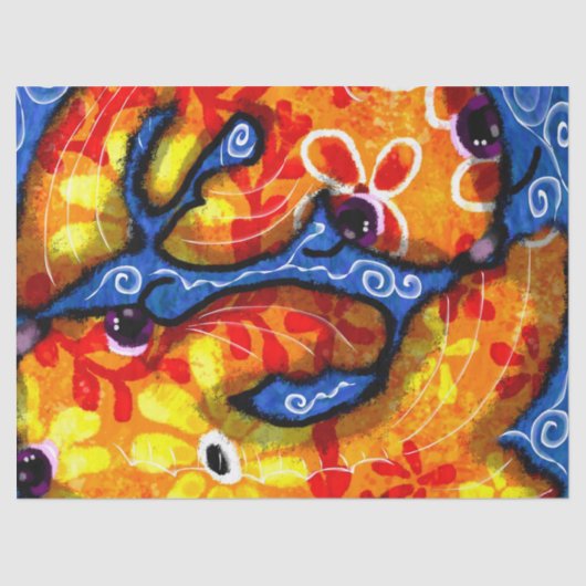 Whimsical Abstracte Koi Goudvis Sinaasappel Blauwe Tissuepapier (Voorkant)