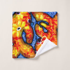Whimsical Abstracte Koi Goudvis Sinaasappel Blauwe Washandje