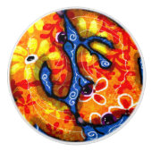 Whimsical Abstracte Koi Vis Blauw Sinaasappel Bloe Keramische Knop (Voorkant)