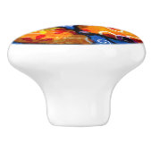 Whimsical Abstracte Koi Vis Blauw Sinaasappel Bloe Keramische Knop (Zijkant)