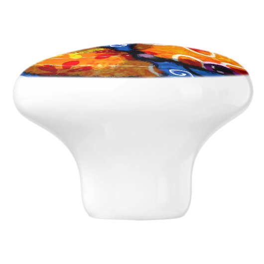 Whimsical Abstracte Koi Vis Blauw Sinaasappel Bloe Keramische Knop (Zijkant)