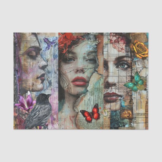 Whimsical Abstracte Kunst Collage Decoupage Tissuepapier (Voorkant)