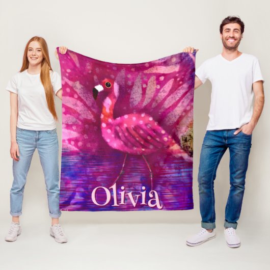 Whimsical Abstracte roze flamingo gepersonaliseerd Fleece Deken (In situ)