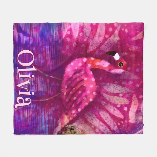 Whimsical Abstracte roze flamingo gepersonaliseerd Fleece Deken (Voorkant (Horizontaal))