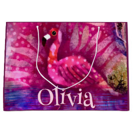 Whimsical Abstracte roze flamingo gepersonaliseerd Groot Cadeauzakje