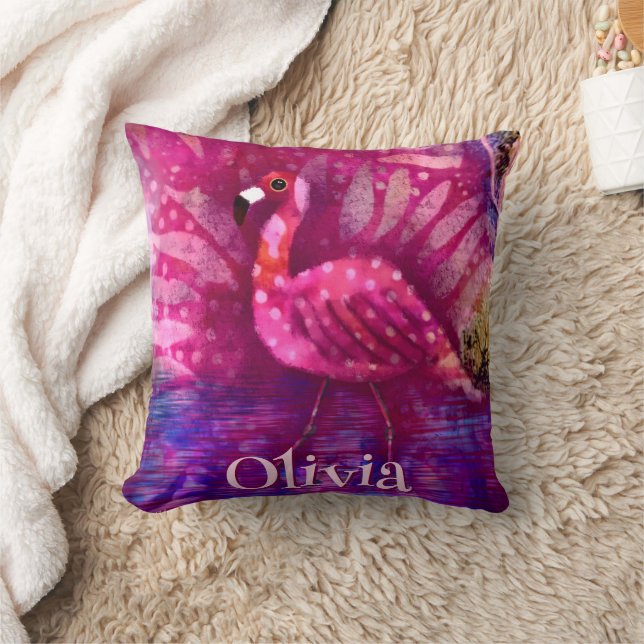 Whimsical Abstracte roze flamingo gepersonaliseerd Kussen (Deken)