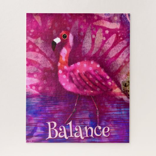 Whimsical Abstracte roze flamingo gepersonaliseerd Legpuzzel (Verticaal)