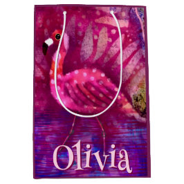 Whimsical Abstracte roze flamingo gepersonaliseerd Medium Cadeauzakje